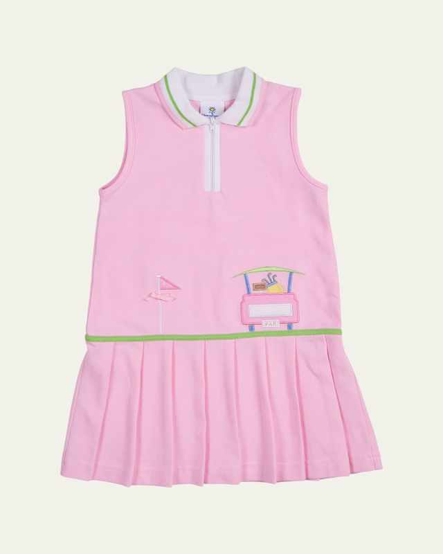 Girl's Golf Cart Applique Pique Knit Dress, Size 9M-6
